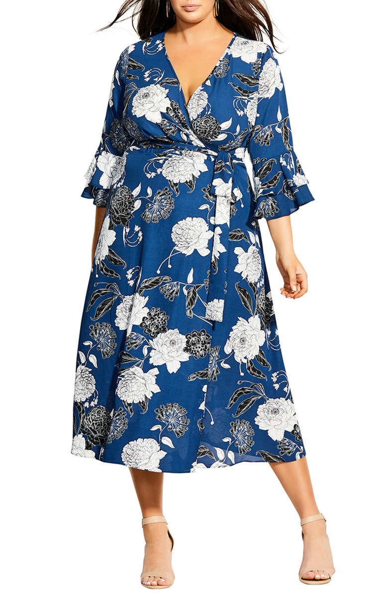 City Chic Sapphire Bloom Faux Wrap Dress (Plus Size) | Nordstrom