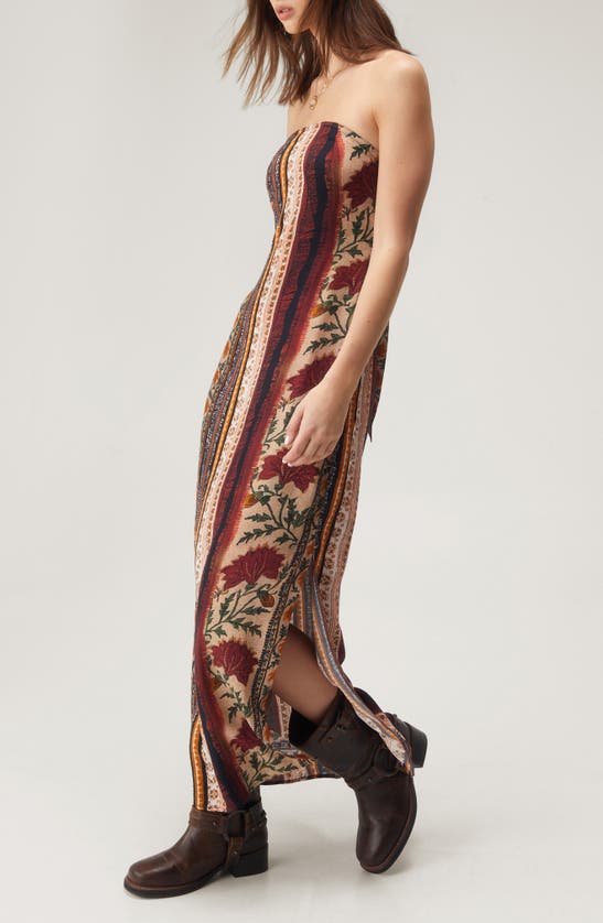 Shop Nasty Gal Mixed Stripe Strapless Tie Back Maxi Dress In Brown Multi