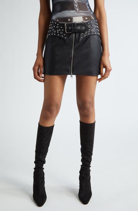 Callie Belted Faux Leather Miniskirt
