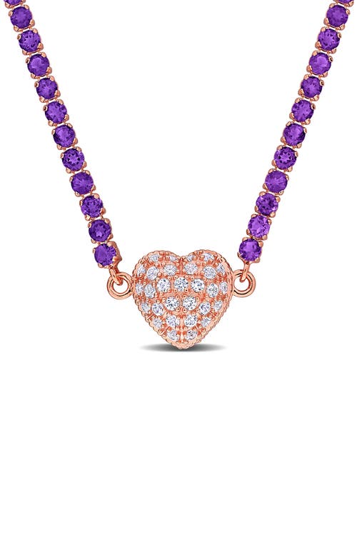 Shop Delmar Lab Created White Sapphire Heart Necklace In Purple/rose Gold