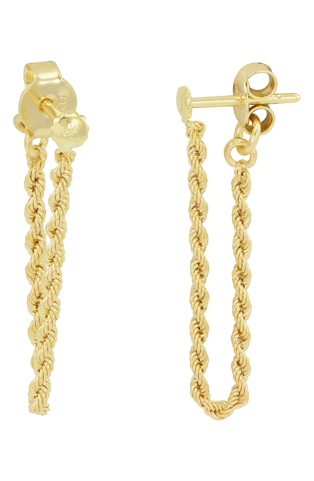 CANDELA JEWELRY 14K Yellow Gold Twisted Rope Front & Back Earrings