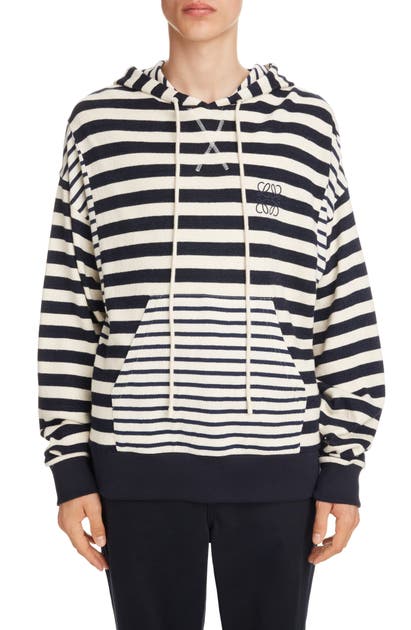 LOEWE ANAGRAM EMBROIDERED STRIPE COTTON HOODIE,H6109740CR