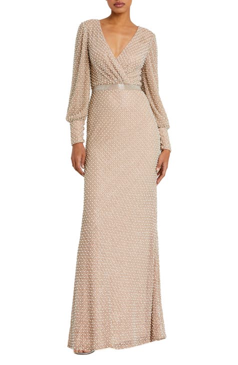 Beaded Long Sleeve Gown