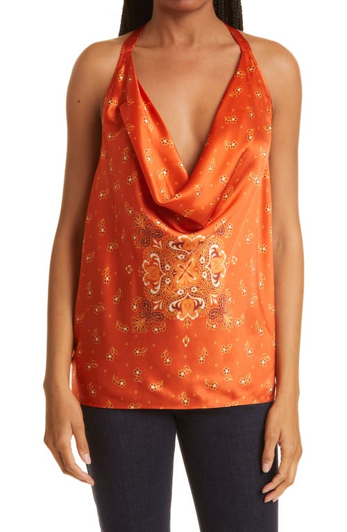 CAMI NYC Jackie Cowl Halter Neck Silk Camisole in Burnt Bandana