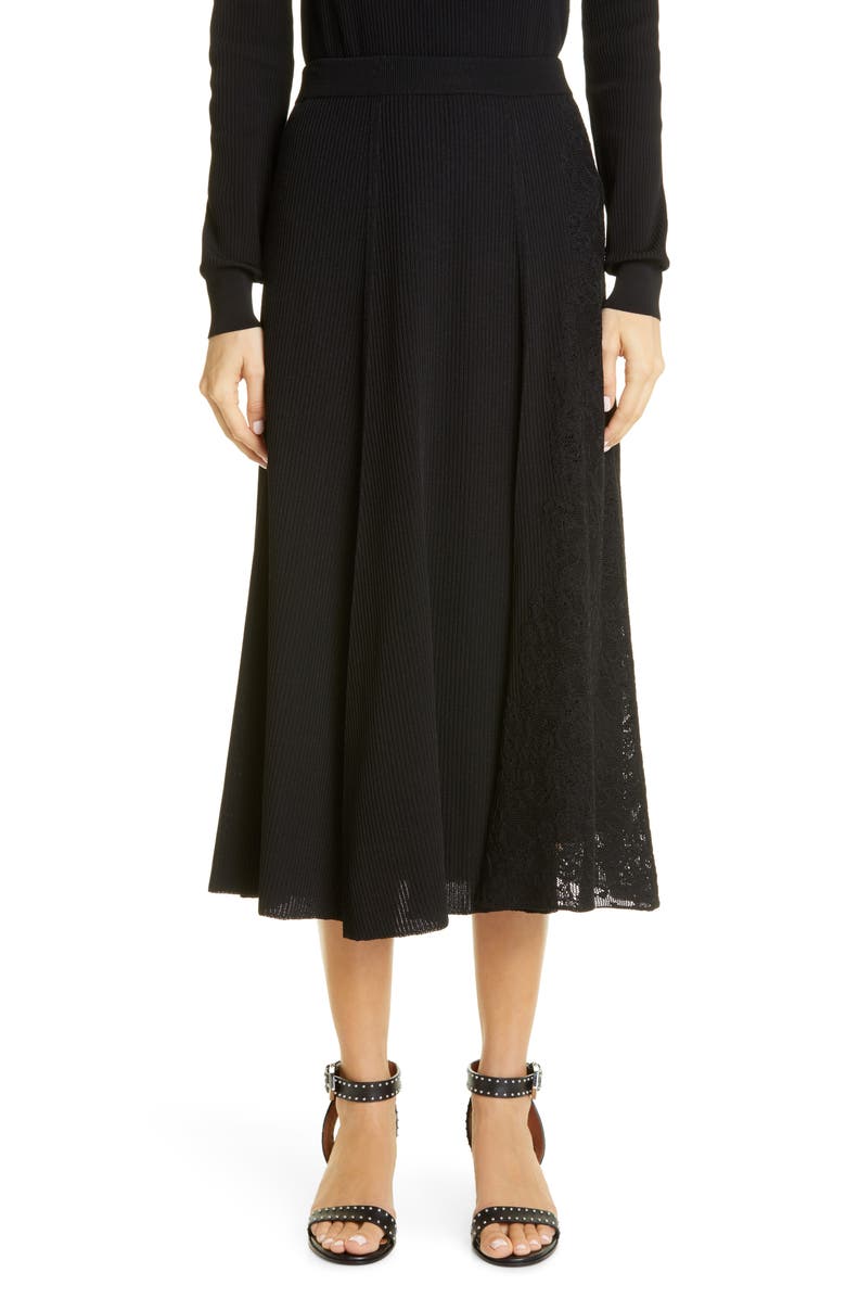Givenchy Lace Panel Ribbed Midi Sweater Skirt, Main, color, 