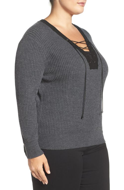 Tart Amity Lace-up Merino Sweater In Shark/black