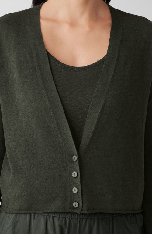 Shop Eileen Fisher V-neck Organic Linen & Organic Cotton Cardigan In Seaweed