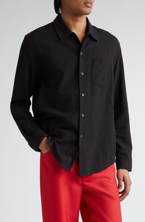 Séfr Leo Cotton Voile Button-Up Shirt Light Black at Nordstrom,