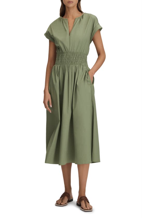 Shop Reiss Lena Shirred Waist Cotton Midi Dress In Green