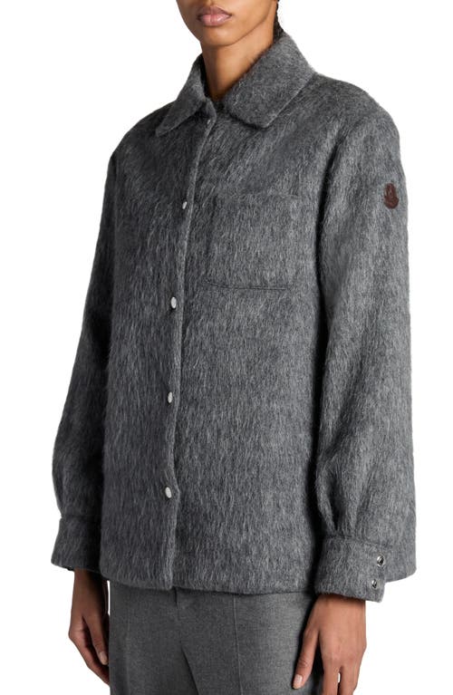 Shop Moncler Fuzzy Shirt Jacket In Intense Gray Melange