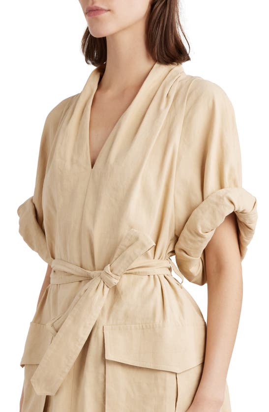 Shop Dries Van Noten Debrasa Cargo Pocket Belted Linen & Cotton Midi Dress In Cream 100