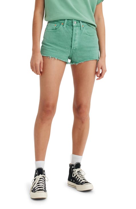 501® High Waist Cutoff Denim Shorts (Dusty Beryl Green)