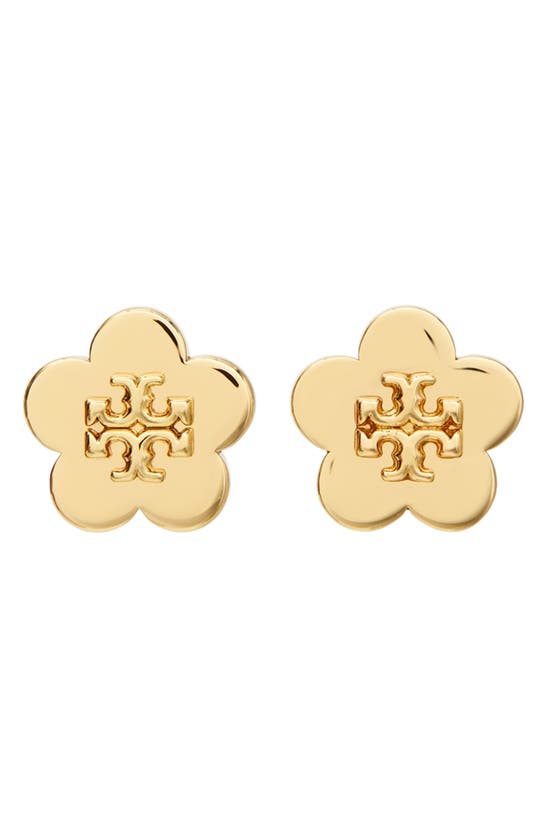 Shop Tory Burch Kira Flower Stud Earrings In Tory Gold