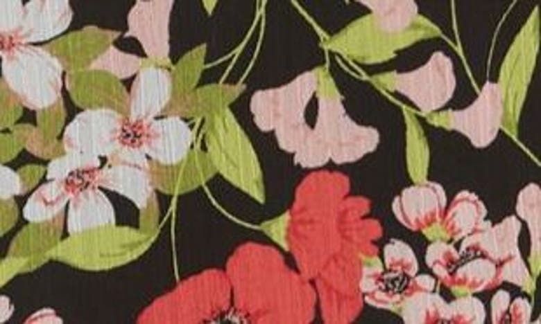 Shop Anne Klein Floral Print Tie Neck Top In A Black/ Red Pear Mlt