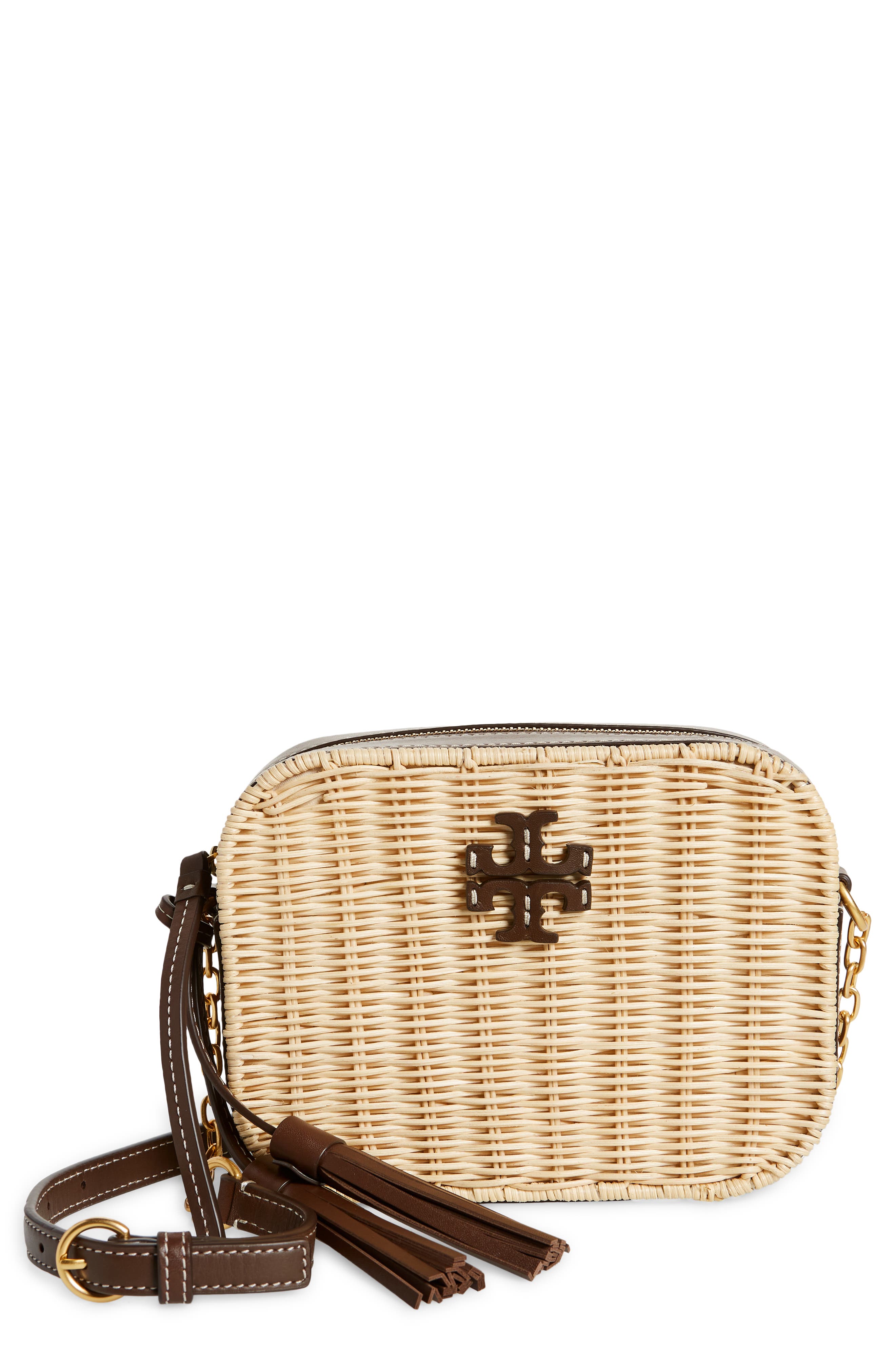 Tory Burch Mcgraw Wicker & Leather Camera Crossbody Bag Brown Smart Closet