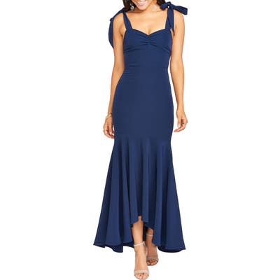 Show Me Your Mumu Barcelona Stretch Crepe Trumpet Gown, Blue