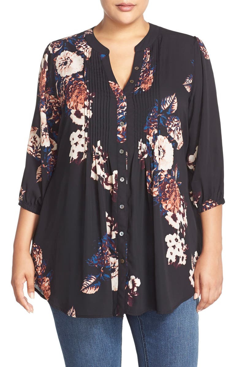 Melissa McCarthy Seven7 Belted Floral Print Pintuck Blouse (Plus Size ...