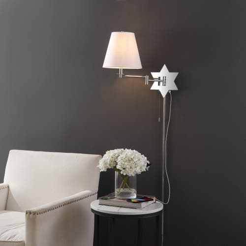 Jonathan Y David 1-light French Country Swing Arm Wall Sconce With Led, Usb Port, And Pull-chain In Chrome/grey