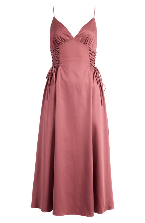 Shop Astr The Label Lace-up Cotton Poplin Midi Dress In Deep Mauve