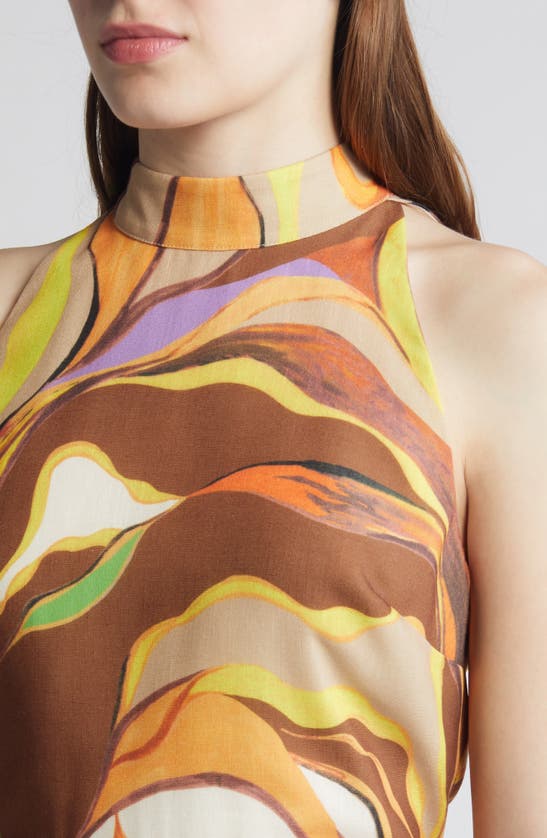 Sam Edelman Painted Palm Mock Neck Midi Dress In Natural Multi