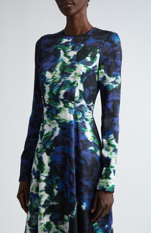 Shop Erdem Blurred Floral Print Long Sleeve Dress In Painted Violetta Collage Blue