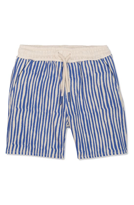 Shop Mon Coeur Kids' Stripe Drawstring Shorts In Natural/ Baja Blue