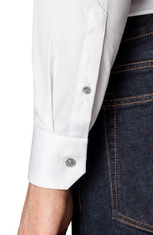 Shop Eton Slim Fit Cotton Twill Dress Shirt With Grey Details In White/grey