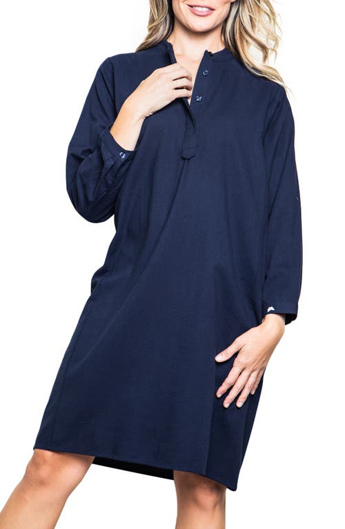 Petite Plume Grace Cotton Flannel Henley Nightgown in Navy at Nordstrom, Size X-Small