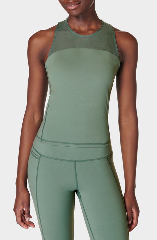 Shop Sweaty Betty Power Illusion Mesh Workout Tank In Cool Forest Green