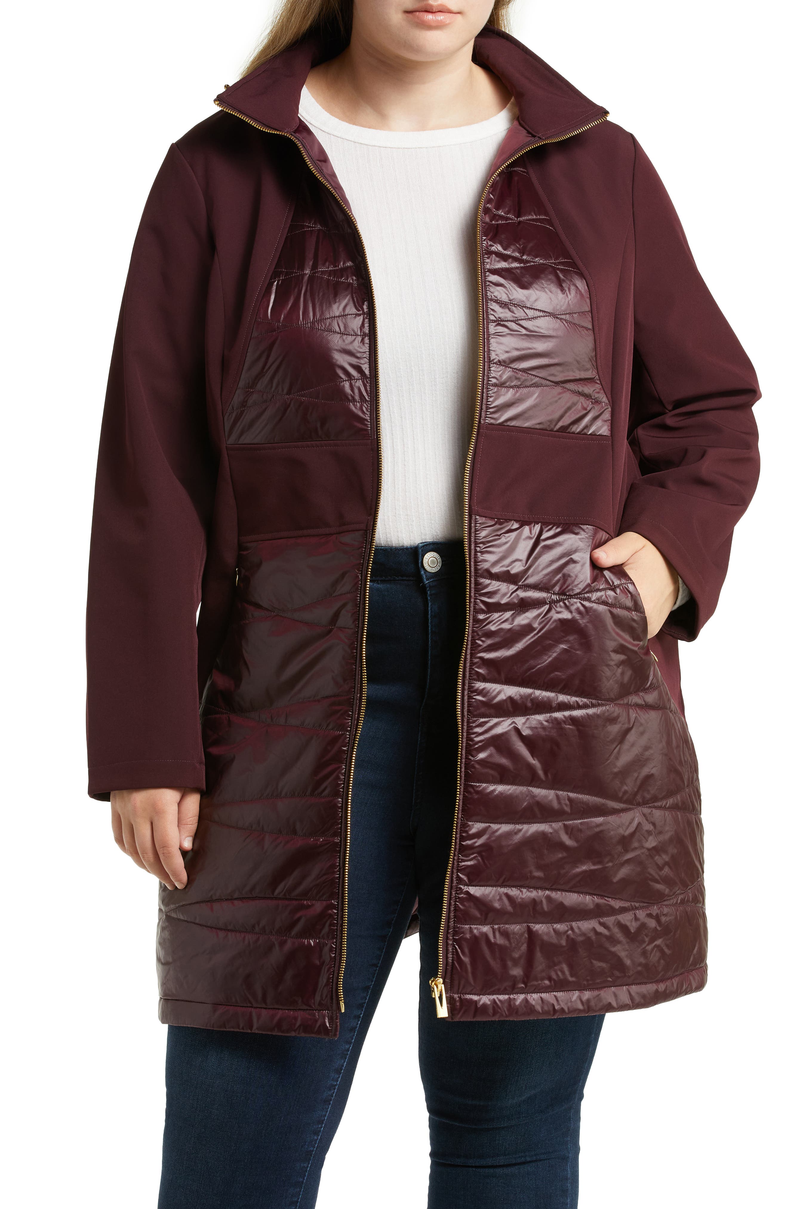 burgundy quilted coat women's