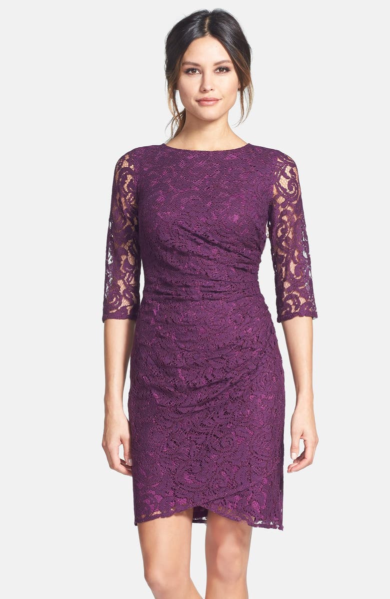 Adrianna Papell Zip Detail Ruched Lace Sheath Dress | Nordstrom