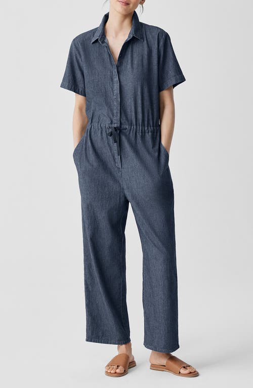 Eileen Fisher Classic Collar Organic Cotton Ankle Jumpsuit Denim at Nordstrom,