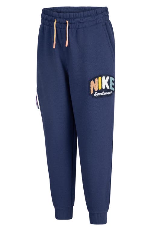 Nike Kids' Bouclé Trim Graphic Joggers In Midnight Navy