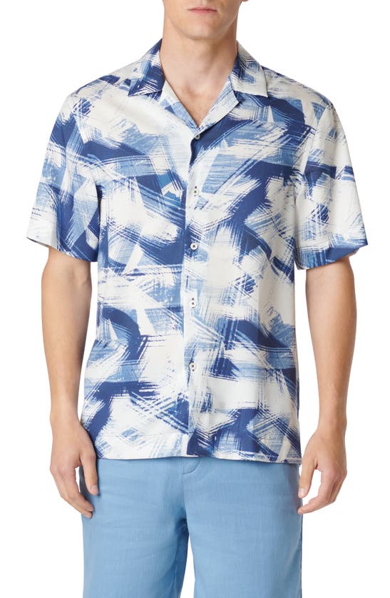 Shop Bugatchi Orson Abstract Print Lyocell Camp Shirt In Navy