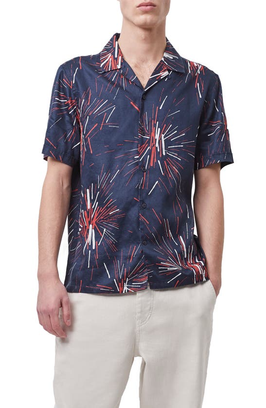 Click to view more detailed imagery on our partner's website French Connection Short Sleeve Button-up Shirt In True Indigo Multi