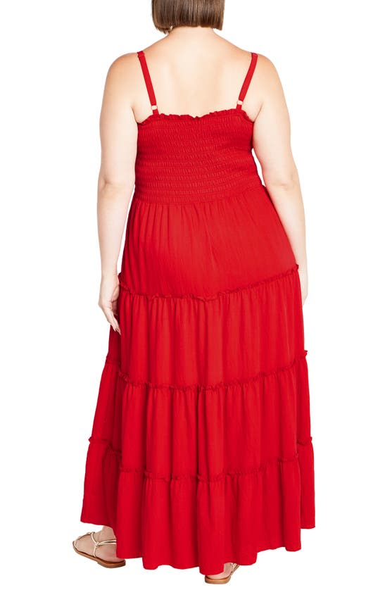 Shop City Chic Alisa Smocked Sleeveless Maxi Dress In Tango Red