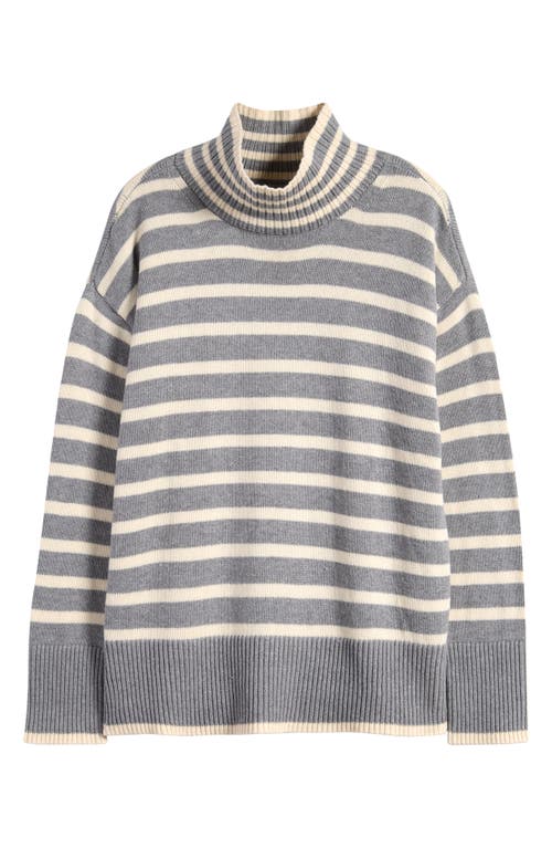 Shop Lucky Brand Cotton Blend Turtleneck Sweater In Medium Heather Grey Stripe