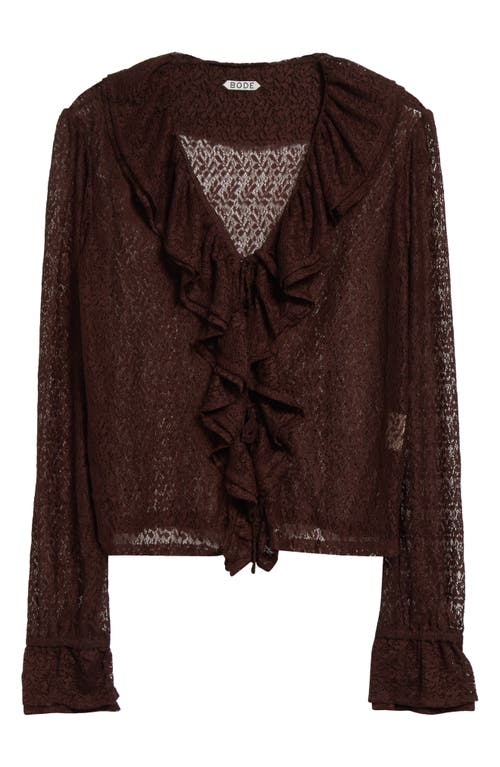 Bode Lace Flounce Blouse In Brown Black