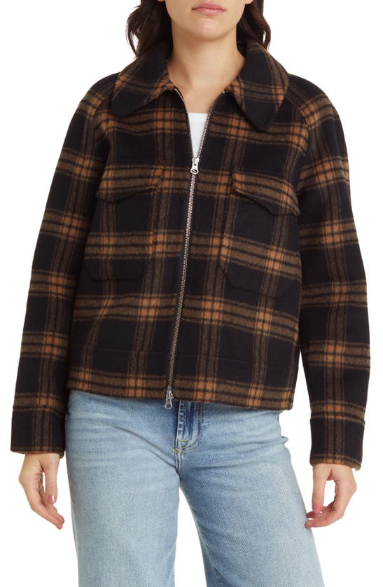 Rails Cheyenne Plaid Brushed Wool Blend Coat In Camel Jet