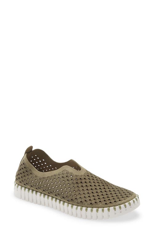 Ilse Jacobsen Tulip 139 Perforated Slip-On Sneaker in Army Fabric