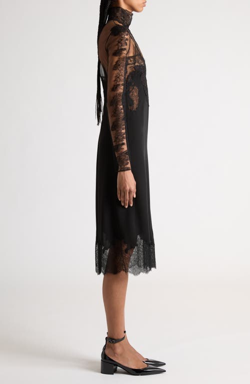 Shop Valentino Garavani Sheer Floral Lace Inset Long Sleeve Midi Dress In Nero