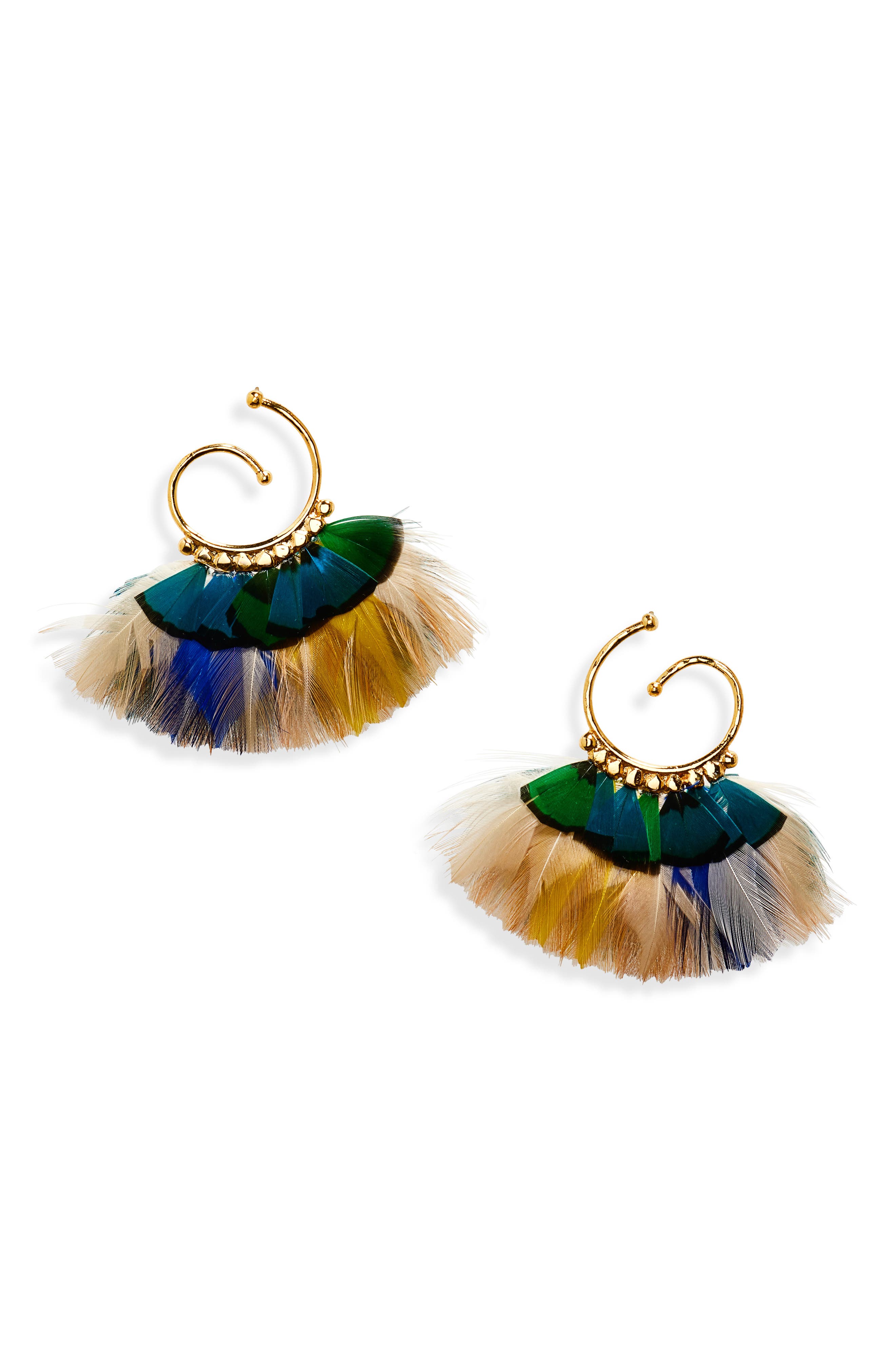 Gas Bijoux Small Buzios Feather Earrings in Gold Blue Pink 