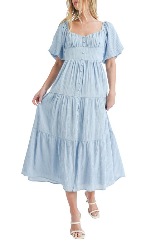 Puff Sleeve Tiered Midi Dress in Blue
