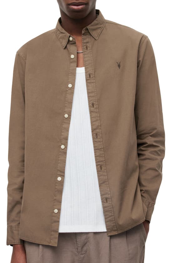 Allsaints Hawthorne Slim Fit Stretch Cotton Button-up Shirt In Wood Brown