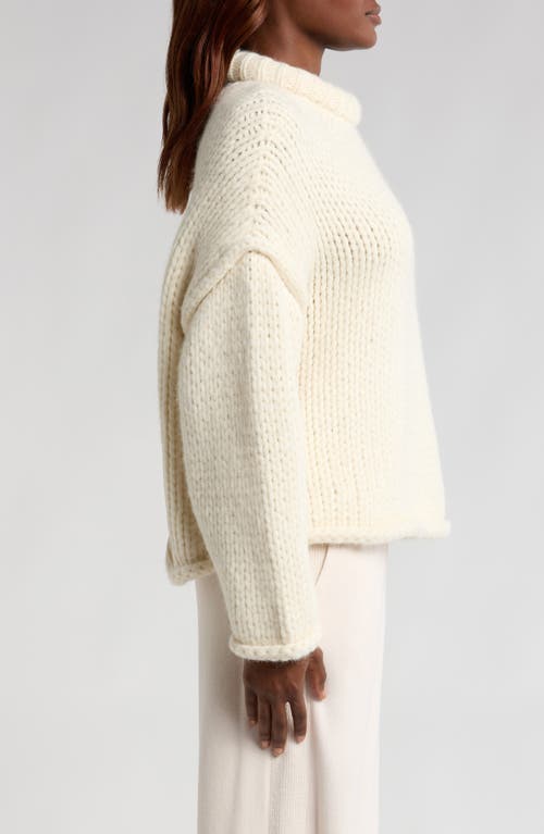 Lunya Lofty Wool Blend Whipstitch Mock Neck Sweater In Waltzing Ivory