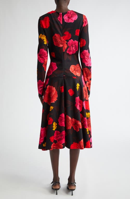 Shop Erdem Floral Long Sleeve Stretch Jersey Midi Dress In Black/red Multi