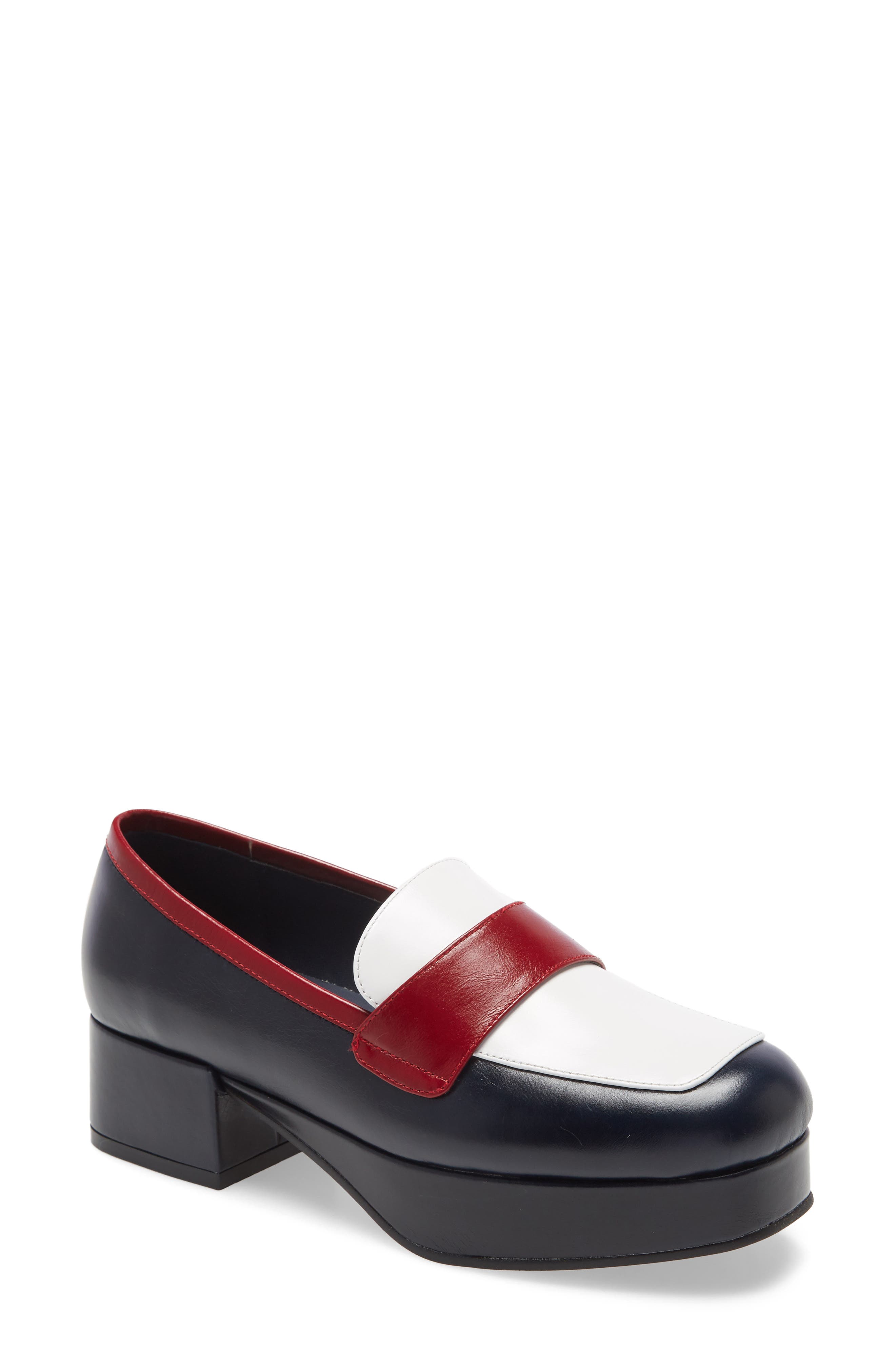 red platform loafers