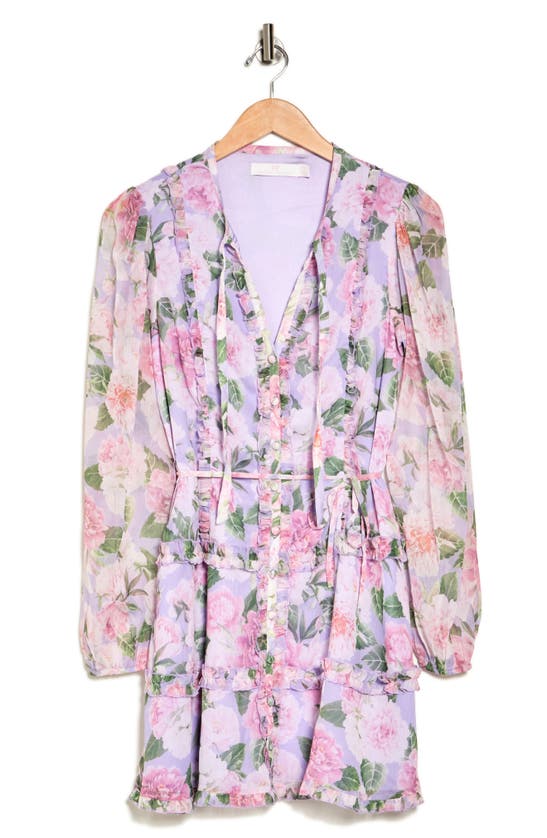 Shop Rachel Parcell Floral Long Sleeve Minidress In Lilac Multi
