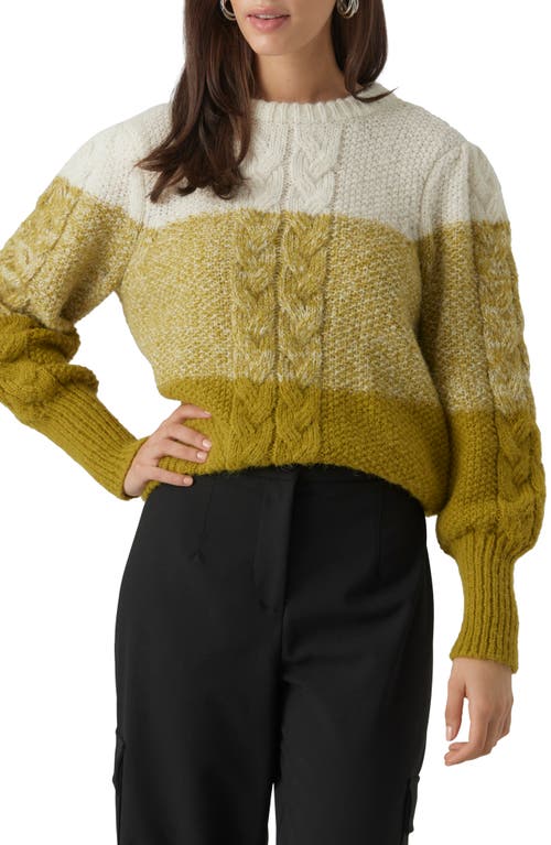 Daiquiri Cable Knit Colorblock Sweater in Birch/Avocado