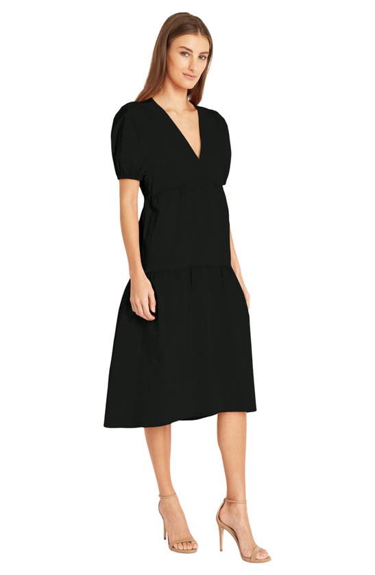 Shop Donna Morgan For Maggy Solid Cotton Midi Dress In Black